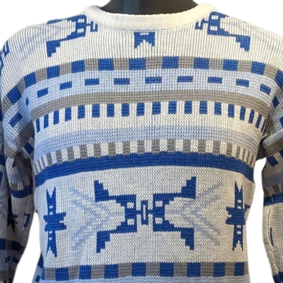 VINTAGE blue grampa style knit sweater No size - Picture 2 of 5